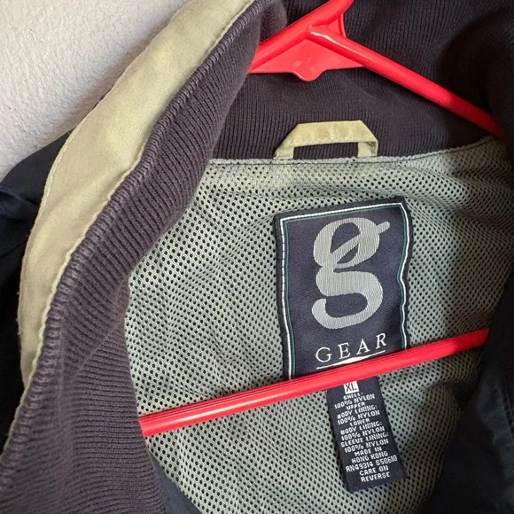 VTG 90s Gear for Sports blue windbreaker jacket white stripes hideaway hood XL - Picture 3 of 8